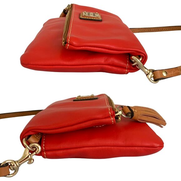 Dooney & Bourke Red Leather Crossbody Fold-Over Clutch Purse Tassel Strap - Picture 4 of 13